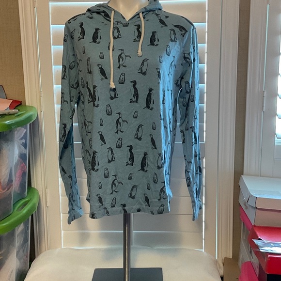 Penguin Print Blue Hoodie - Picture 1 of 7